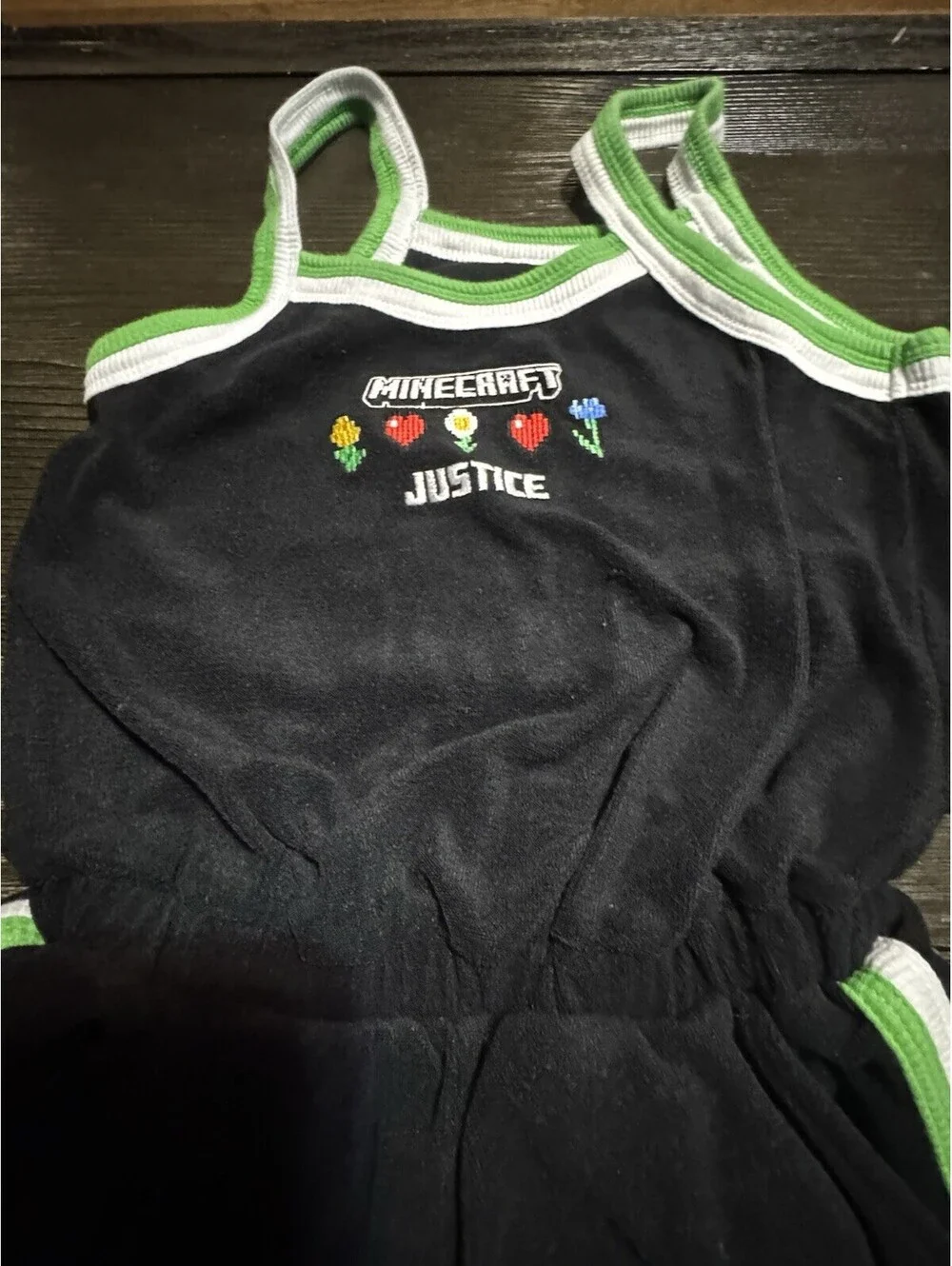 Minecraft x Justice Girls Romper Size S 7/8 Black Green Floral Shorts